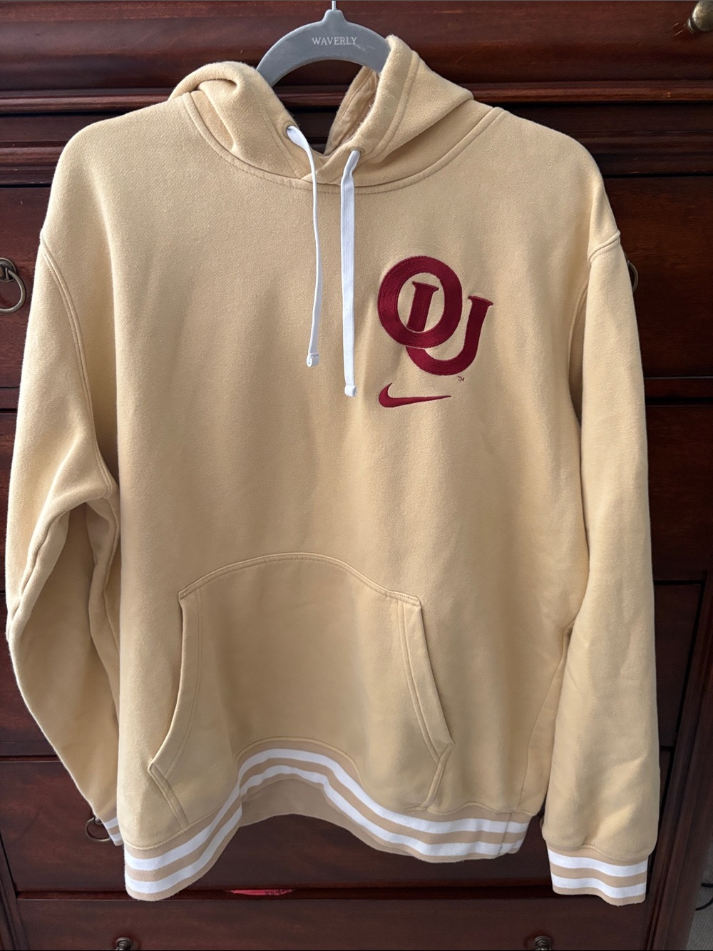 University of Oklahoma Nike Men's Crewneck Hoodie in Tan with Crimson Logo
